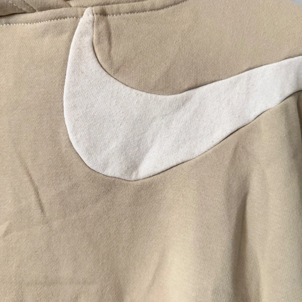 Nike Sz Medium Swoosh Hoodie Tan Beige Double Logo Pullover Sweatshirt Oversized